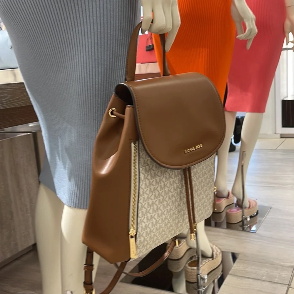 Michael Kors Phoebe 35F2G8PB2B Flap Drawstring Backpack Vanilla Signature